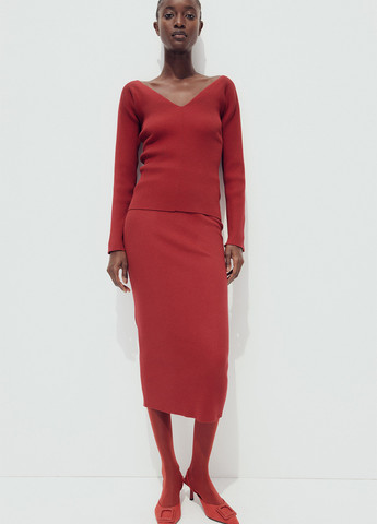 Красная кэжуал однотонная юбка H&M