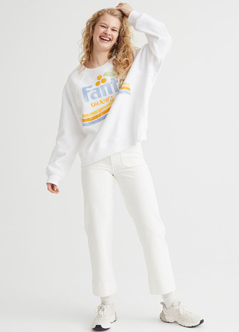 Свитшот H&M - Свободный крой надпись белый кэжуал трикотаж, хлопок - (257552833)