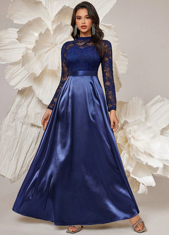 Темно-синя вечірня, святковий сукня кльош SHEIN однотонна