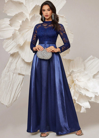 Темно-синя вечірня, святковий сукня кльош SHEIN однотонна