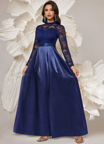 Темно-синя вечірня, святковий сукня кльош SHEIN однотонна