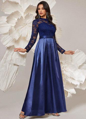 Темно-синя вечірня, святковий сукня кльош SHEIN однотонна