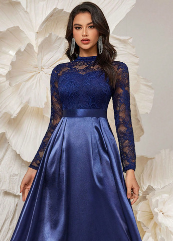 Темно-синя вечірня, святковий сукня кльош SHEIN однотонна