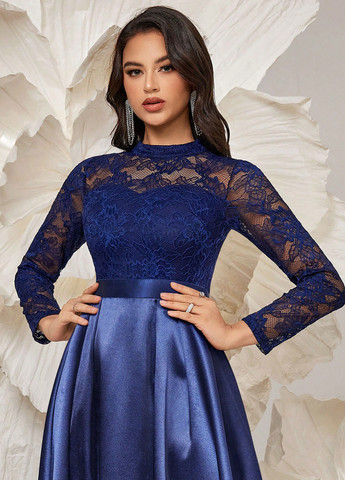 Темно-синя вечірня, святковий сукня кльош SHEIN однотонна