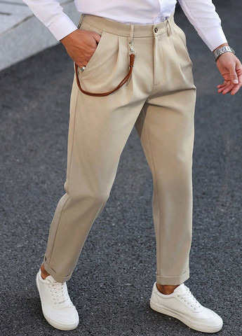 Светло-бежевые праздничный, кэжуал, классические демисезонные зауженные брюки SHEIN