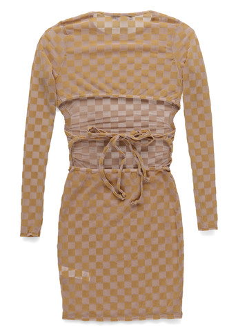 Бежева кежуал сукня з відкритою спиною PrettyLittleThing в клітинку