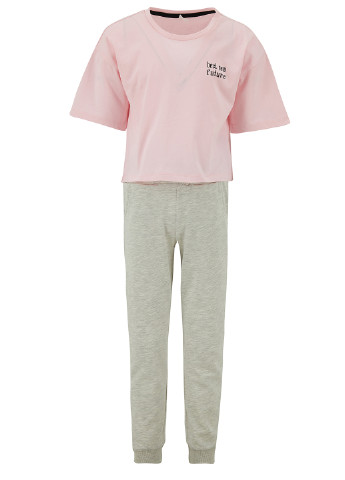 Светло-розовый летний комплект(футболка, брюки) DeFacto