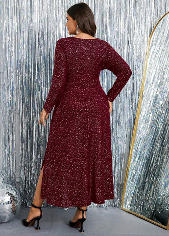 Бордова святковий, вечірня сукня кльош SHEIN однотонна