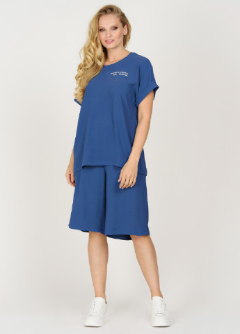 Костюм (блуза, шорты) Miledi с шортами надпись синий кэжуал хлопок