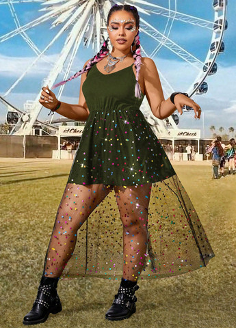 Зелена святковий, кежуал сукня а-силует, з відкритою спиною SHEIN в горошок