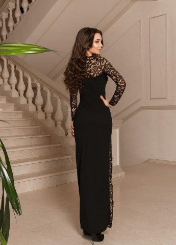 Черное вечернее платье с разрезом черный цвет 381929 New Trend