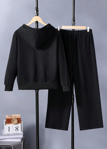 Черный демисезонный костюм (худи, брюки) брючный SHEIN