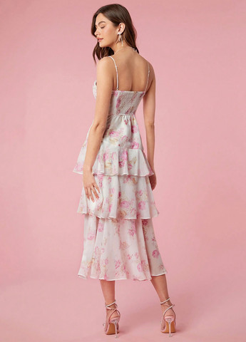 Белое кэжуал платье а-силуэт SHEIN с цветочным принтом