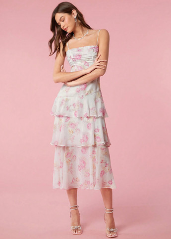 Белое кэжуал платье а-силуэт SHEIN с цветочным принтом