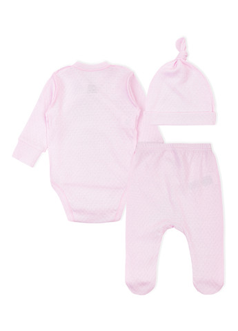 Рожевий демісезонний комплект (шапка, боді, повзунки) KRAKO