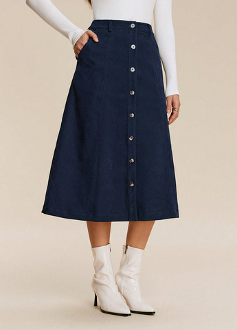 Темно-синяя кэжуал однотонная юбка SHEIN