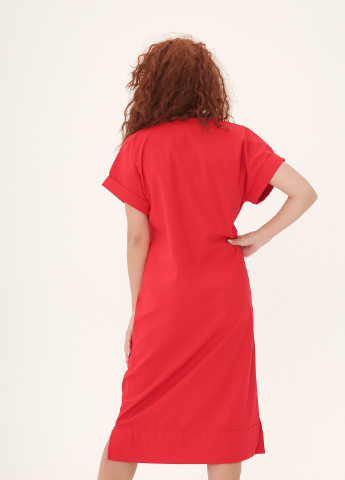 Красное кэжуал красное платье из льна с накладными карманами INNOE однотонное