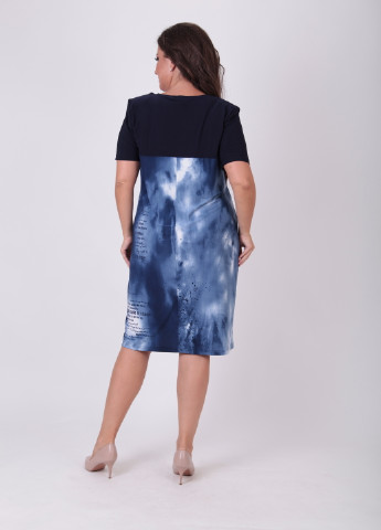 Синее кэжуал платье трикотажное с цветочным принтом синее BABOCHKA XL Collection с цветочным принтом