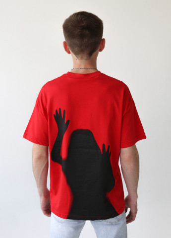 Червона футболка чоловіча червона широка силует на спині JEANSclub Свободная