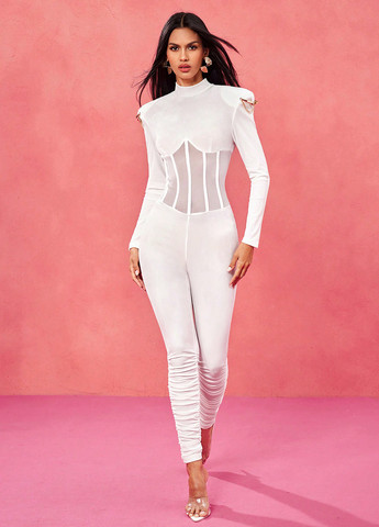 Комбінезон SHEIN комбінезон-брюки однотонний білий вечірній поліестер