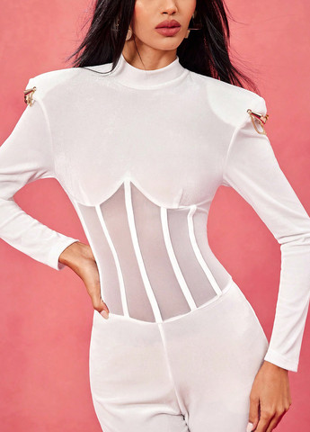 Комбінезон SHEIN комбінезон-брюки однотонний білий вечірній поліестер