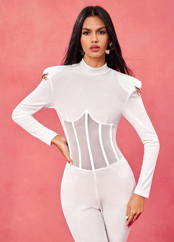 Комбінезон SHEIN комбінезон-брюки однотонний білий вечірній поліестер