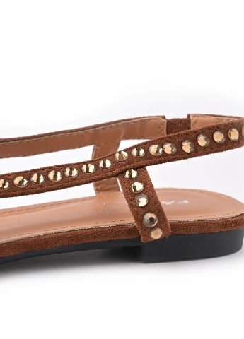 Женские балетки Top Shoes | коричневые однотонные заклепки искусственная замша (187545796)