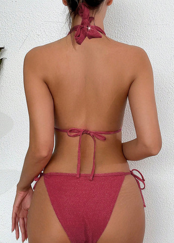 Малиновый демисезонный купальник (лиф, трусики) халтер, раздельный SHEIN