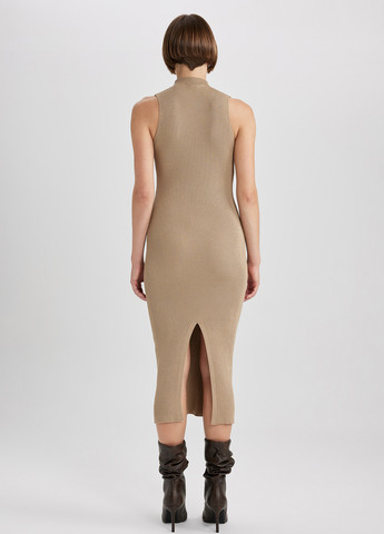Бежевое кэжуал платье платье-водолазка DeFacto однотонное