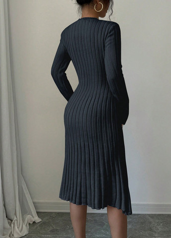 Чорна кежуал сукня сукня светр SHEIN однотонна