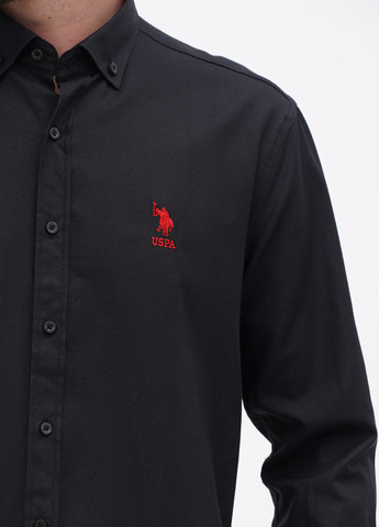 Черная кэжуал рубашка однотонная U.S. Polo Assn.