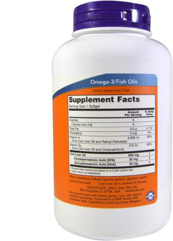 Cod Liver Oil 650 mg 250 Softgels Now Foods (256380129)