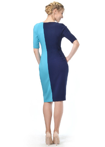 Темно-синее кэжуал платье с коротким рукавом Lemon однотонное