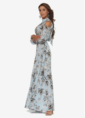 Светло-голубое кэжуал платье клеш Lila Kass с цветочным принтом