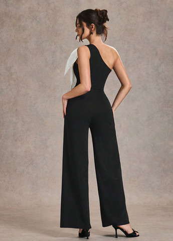 Комбинезон SHEIN комбинезон-брюки колор блок чёрно-белого вечерний, кэжуал полиэстер