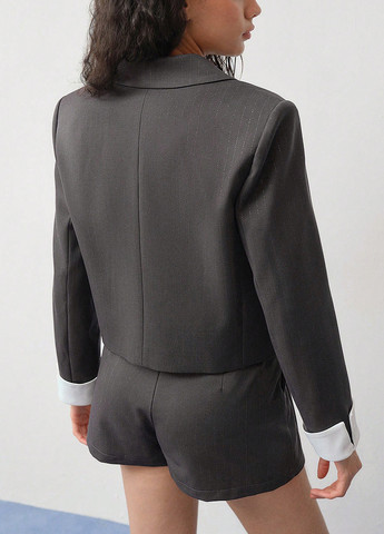 Темно-серый женский жакет SHEIN полосатый - демисезонный