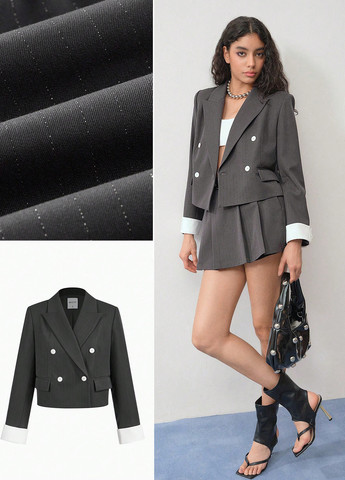 Темно-серый женский жакет SHEIN полосатый - демисезонный