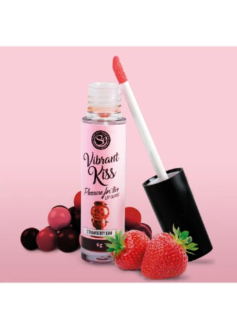 Блиск для губ із ефектом вібрації Strawberry Gum Lip Gloss Vibrant Kiss, 6 г Secret Play (251849831)