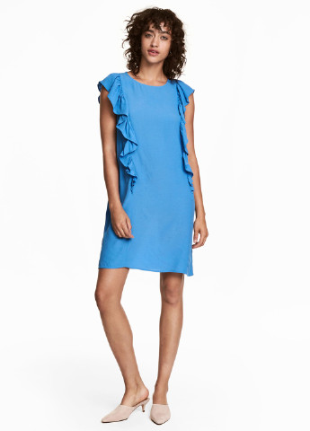 Голубое кэжуал платье а-силуэт H&M однотонное
