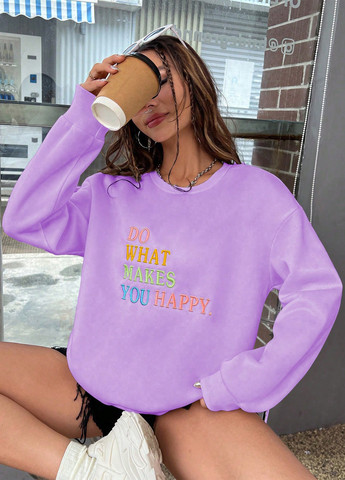 Світло-фіолетовий світшот SHEIN напис вишивка (339053030)