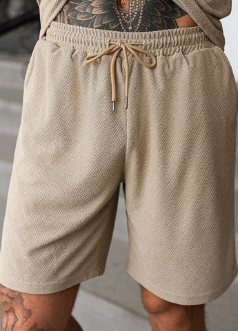 Бежевый демисезонный костюм (поло, брюки) с шортами SHEIN