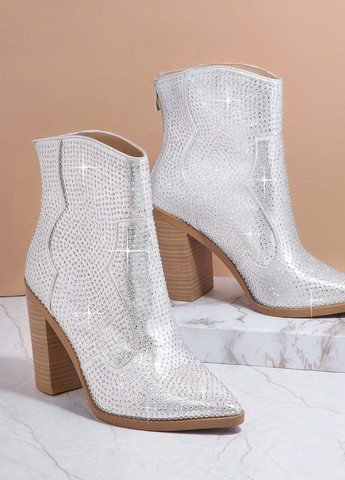 Осенние ботильоны казаки SHEIN со стразами из искусственной кожи, из полиуретана