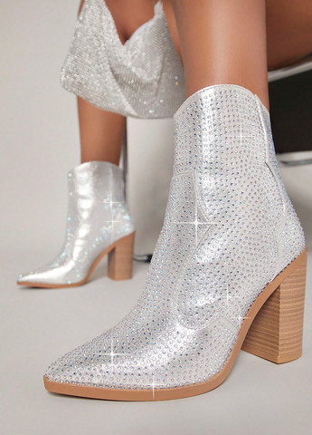 Осенние ботильоны казаки SHEIN со стразами из искусственной кожи, из полиуретана