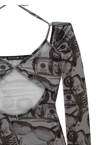 Серое кэжуал платье силуэтная PrettyLittleThing с рисунком