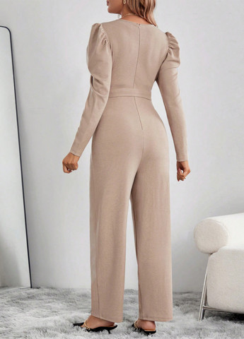 Комбінезон для вагітних SHEIN комбінезон-брюки однотонний світло-бежевий кежуал поліестер