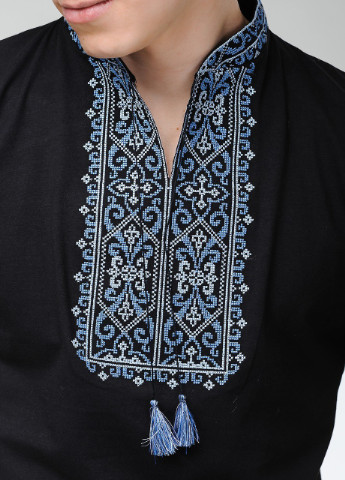 Вышиванка с коротким рукавом Король Данило черная с синим Melanika (249631191)
