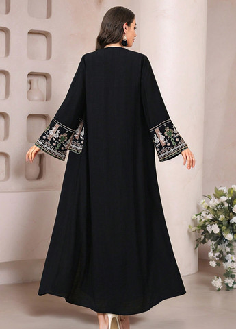 Чорна вечірня, кежуал сукня а-силует SHEIN з орнаментом