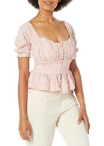 Персиковая летняя блуза с баской Guess