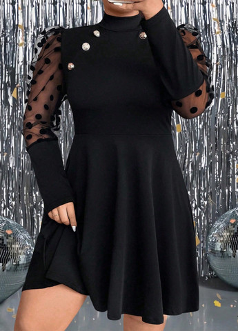 Чорна вечірня, кежуал сукня SHEIN в горошок