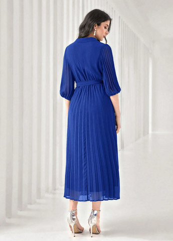 Темно-синя кежуал сукня на запах, плісована SHEIN однотонна